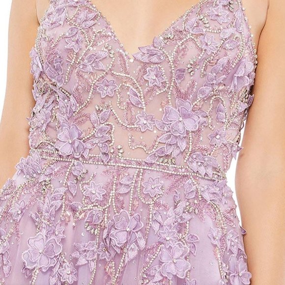 MAC DUGGAL 11207 EMBELLISHED FLORAL APPLIQUE HIGH LOW LILLAC GOWN sz 2 - Picture 5 of 7